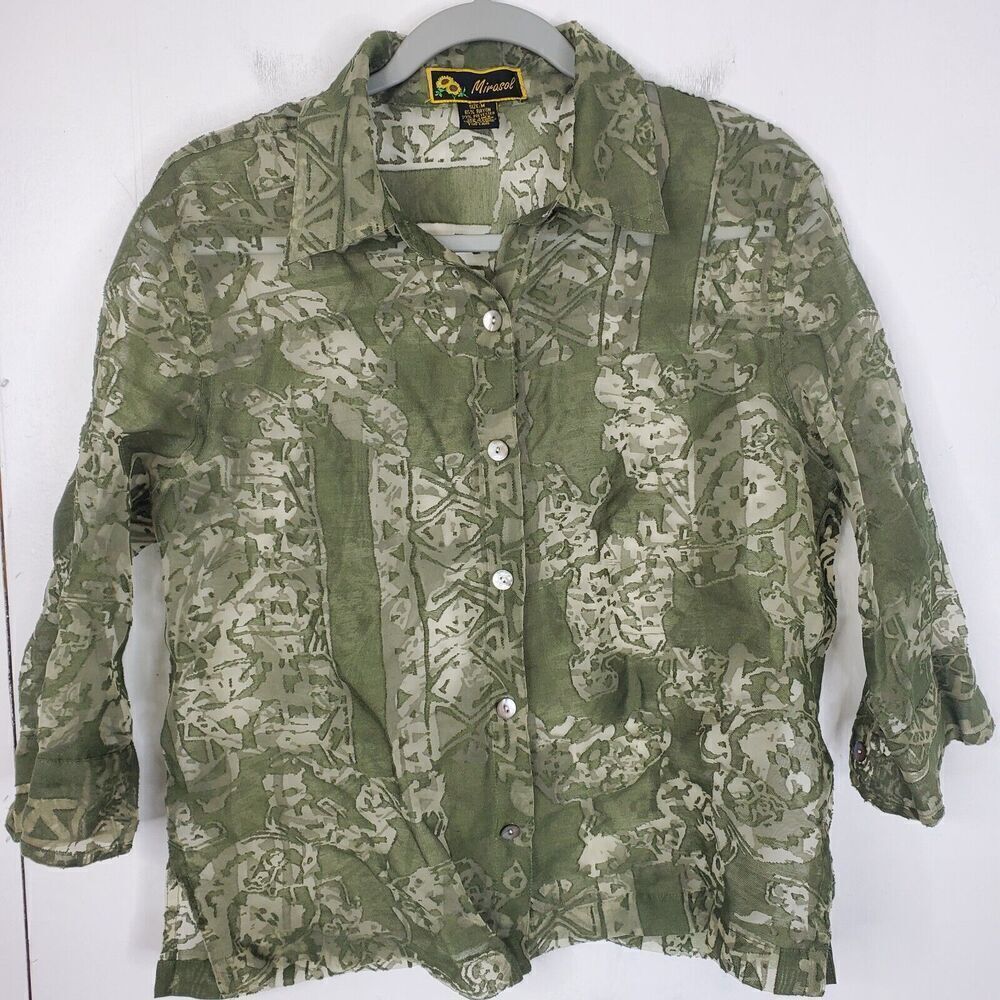 Mirasol Button Down Shirt Nature Sheer Lightweight Goblincore Earthy Womens M